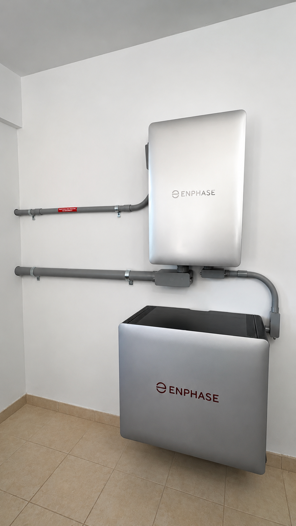 Sistema de baterías Enphase instalado en pared interior